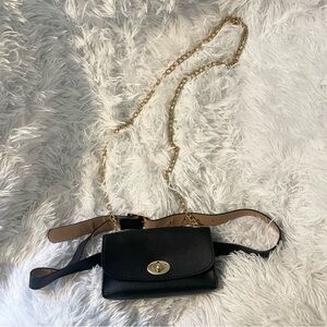 Elegant Black Leather Crossbody waist Bag